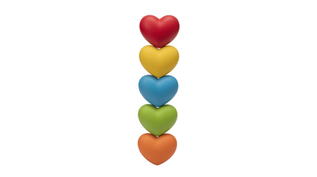 Colorful hearts stacked stacked hearts isolated on a transparent background - Powered by Adobe