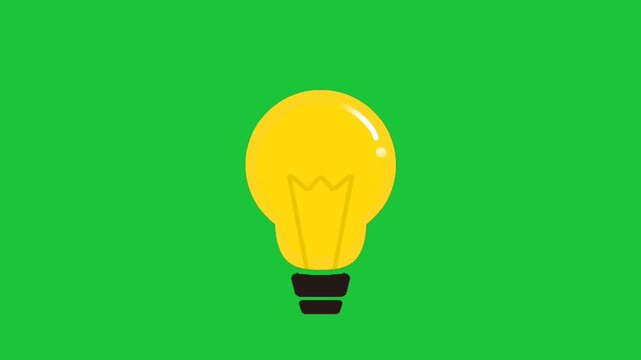 Glowing light bulb idea icon animation on green screen, bright innovation symbol loop for business, creativity and education videos