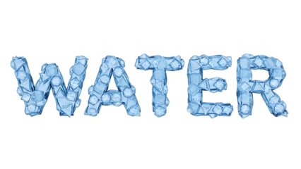 Ice formed letters spelling water isolated on transparent background