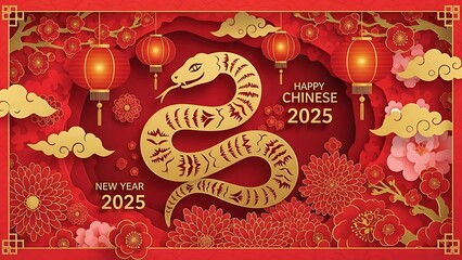 Chinese New Year 2025 Snake Zodiac Illustration.