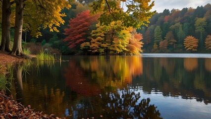 Stunning Autumn Lake Reflection Vibrant Fall Colours on the Water