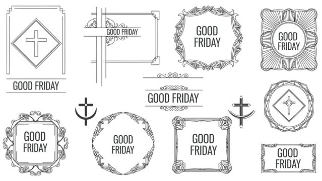 Black and white Good Friday religious symbols and text cross text black and white - Powered by Adobe