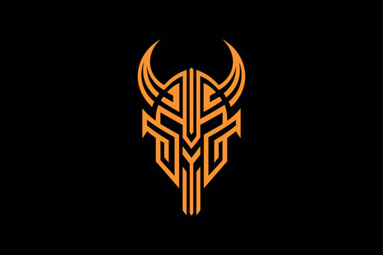 Old Man with Viking helmet head logo design template vector illustration