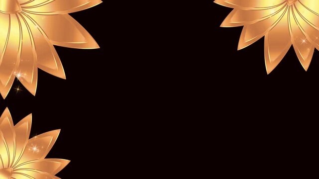 Animation of Gold Luxury border frame lotus flowers background, festive pattern, Arabic style. Motion Graphics Video Mandalas Rotating, art deco elegant black Background and copy space  for your text