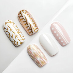 Flawless nail art set featuring minimal patterns, glossy finishes.