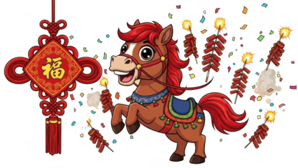 Celebrating the year of the horse isolated on transparent background, isolated on white background, illustration