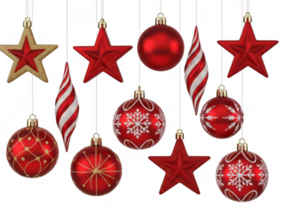 Bright red christmas ornaments isolated on transparent background