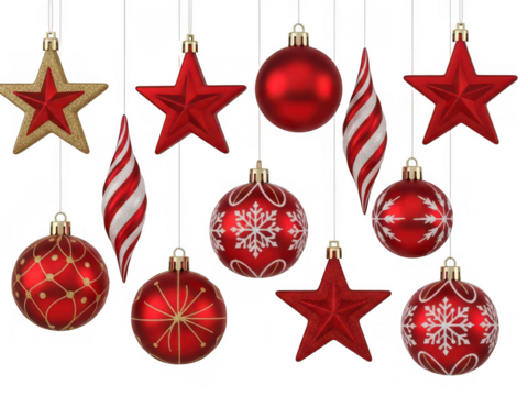 Bright red christmas ornaments isolated on transparent background - Powered by Adobe