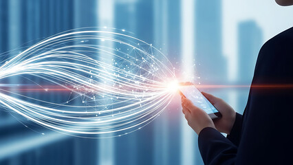 Person interacting with futuristic digital interface