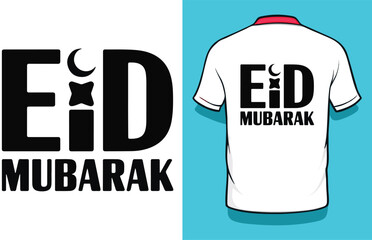 Obraz premium Colorful eid mubarak calligraphy design with festive splash elements on a white t-shirt mockup 