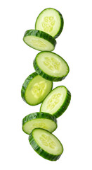 Stack of fresh cucumber slices isolated on transparent background