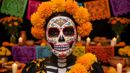 Woman Dressed Catrina For Day