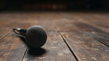 After the concert, a band member rests on the stage floor in a music venue surrounded by warm light and wood