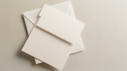 A modern wedding invitation with clear text is placed atop two blank envelopes on a plain background, showcasing a minimalistic design
