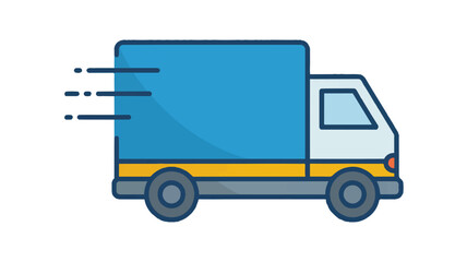 cartoon delivery truck moving fast on road