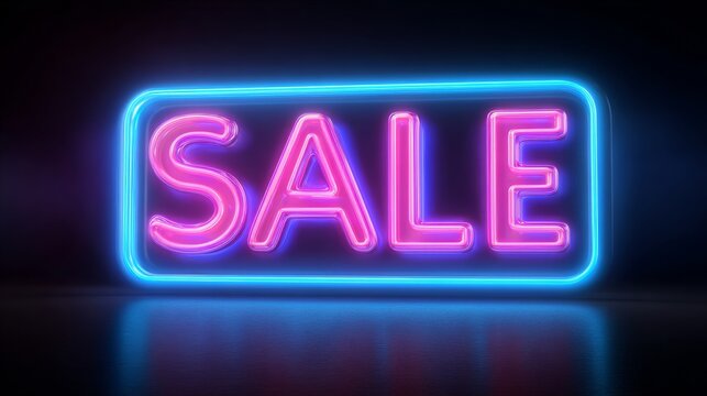Neon sale sign, glowing brightly against a dark background, representing a discount or special offer - Powered by Adobe