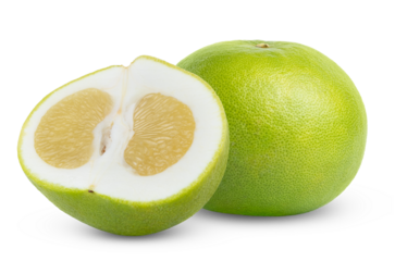 Grapefruit sweetie, oroblanco, pomelo, pomelit with fresh half of grapefruit sweetie isolated.