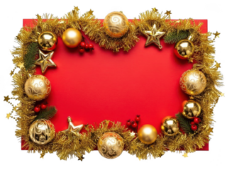 Golden christmas ornament frame isolated on transparent background