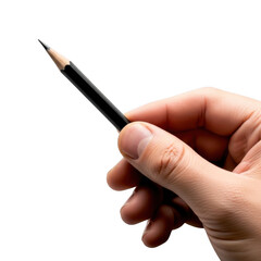 Hand holding a sharpened pencil isolated on transparent background