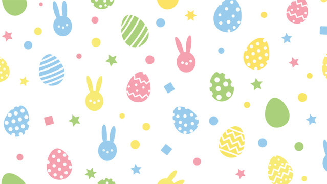 Happy easter greeting with bunny flowers and colorful eggs