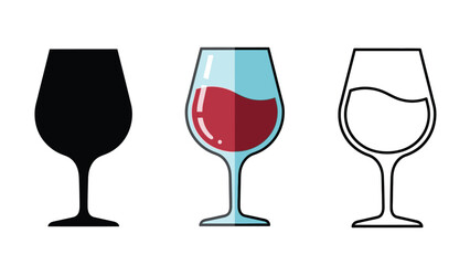 Collection of three distinct stylistic representations of a classic red wine glass icon