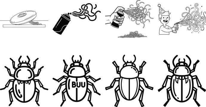 Black and white of bugs and party insects beetles celebration