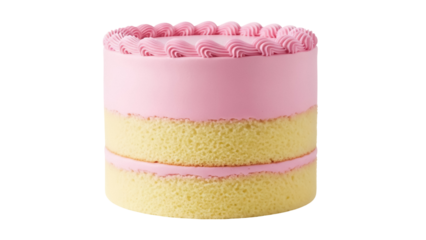 Delicious pink frosted layer cake isolated PNG, sweet dessert for birthdays and celebrations on transparent background