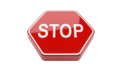 Red stop sign PNG isolated on transparent background, octagon shape traffic symbol for safety and regulation