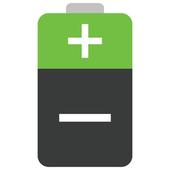 Obraz premium Stylized flat vector illustration of a battery icon with green positive and dark gray negative terminals isolated on transparent background
