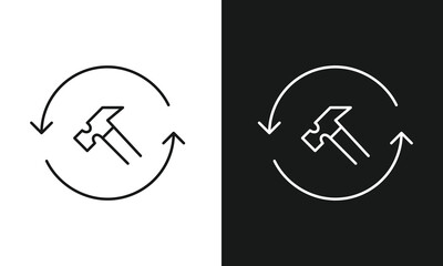 Minimalist Hammer and Circular Rotation Arrows Icon for Construction Maintenance, Home Repair, and Tool Renovation Concepts
