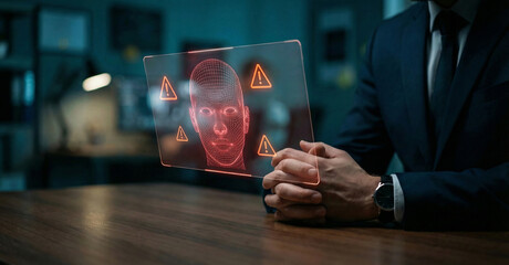 Deepfake Identity Fraud Risk, Biometric Face Scan Warning, Cyber Security Breach Alert, Ai Facial Recognition Error