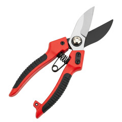 Red garden pruning shears isolated on transparent background isolated on transparent background