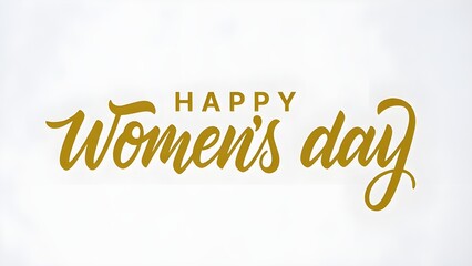 Minimalist white background features a simple gold script saying Happy Women's Day.