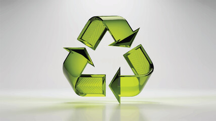 Green recycling symbol made of shiny metal on gray background