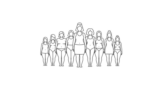 Diverse women body types, line art illustration, health concept
