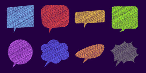 Diverse Scribbled Speech Bubbles Set on Dark Background