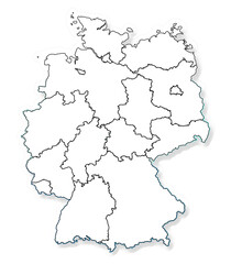 Obraz premium slightly simplified white map of Germany and the borders of the federal states, creative abstract padding
