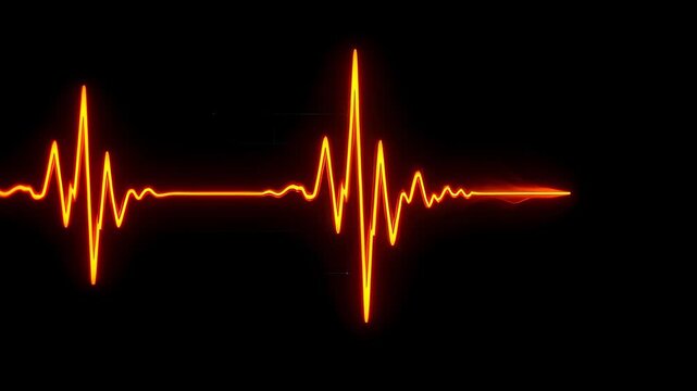 Heartbeat waveform pulsates on dark screen with vibrant orange signal