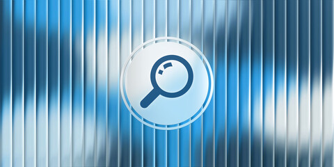 Magnifying glass search icon in frosted glass style with blur background and glass morphism effect
