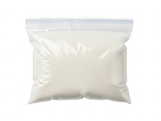 White granules in plastic bag isolated on transparent background