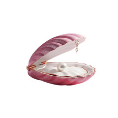 Elegant open seashell with a lustrous pearl inside on transparent background