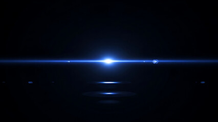 Blue horizontal lens flare and light streak on black background