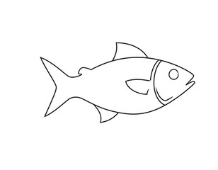 Simple, line art representation of a fish, depicting the body shape, fins, and basic features. Clean, minimalist design