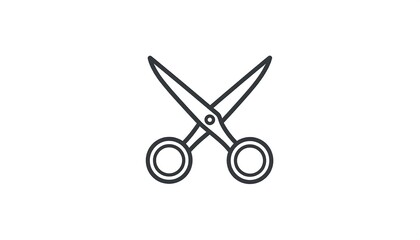 Simple, line-drawn scissors, depicted in a flat, minimalist style. The symmetrical design is centered on a pure white background