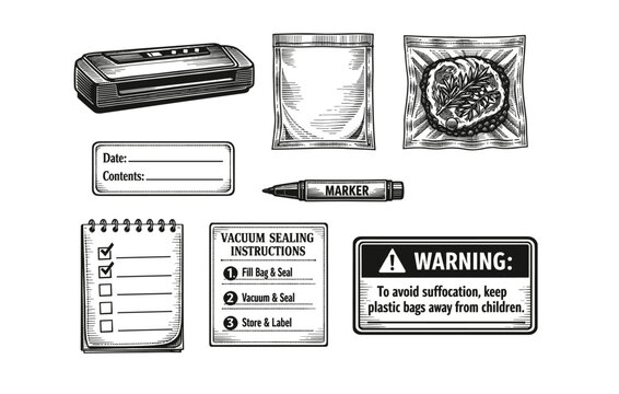 Vintage style vacuum sealing kit with marker and instructions manual