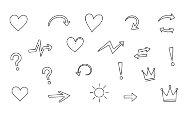 Set of various hand-drawn line art symbols and elements