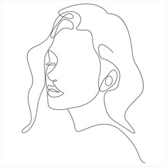 Continuous one line drawing of pretty woman face minimal female portrait line art vector