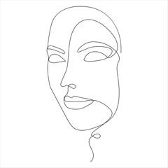 Continuous one line drawing of pretty woman face female portrait line art vector