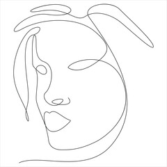 One continuous line drawing of elegant woman face minimal female portrait line art vector