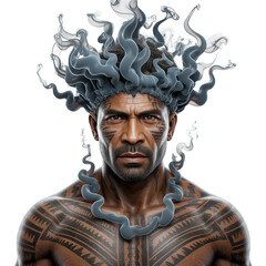 Mythical warrior with serpent hair, isolated on transparent background